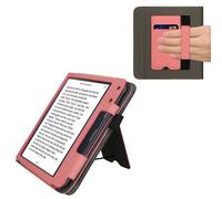kwmobile Cover Compatible with Kobo Libra Colour Cover - Faux Leather/Suede Case with Stand - Pink/Dark Grey