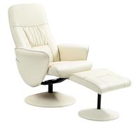 PU Leather Armchair Footrest Swivel Recliner Ottoman Cream White