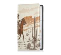 Pu Leather Auto Registration Insurance & ID Card Holder Men Women Wallet Accessories Case for Cards, Essential Document, Driver License Vehicle Paperwork Two Cowboys Riding Horses in The Desert