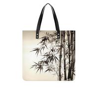 Pu Leather Bamboo Tree Image Chinese Calligraphy Tote Bag Soft Shoulder Bags Top Handle Purses And Handbags Weekender Hobo for Women