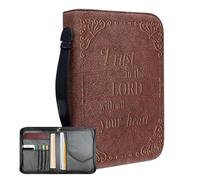 Pu Leather Bible Cover - Church Carry Bag with Handle, Portable Zipper Holder | Religious Writing Organizations Business for Study Group, Uking Travel Use, Christian D