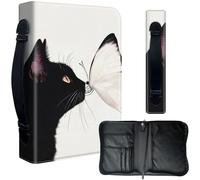 PU Leather Bible Cover for Women, Leather Bible Carrying Case for Men, Church Bag, Large Protective Bible Case for Daily Study Use,A Black Cat and A Butterfly