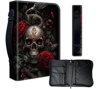PU Leather Bible Cover for Women, Leather Bible Carrying Case for Men, Church Bag, Large Protective Bible Case for Daily Study Use,Skull Roses Florals