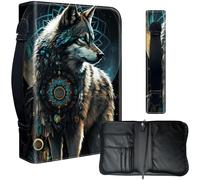 PU Leather Bible Cover for Women, Leather Bible Carrying Case for Men, Church Bag, Large Protective Bible Case for Daily Study Use,Dream Catcher Wolf