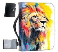 PU Leather Bible Cover with Handle & Pockets, Large Capacity Bible Case, Water-Resistant Scripture Organizer Bag with Bonus Card Holder, Christian Gift for Women & Men, Colorful Lion