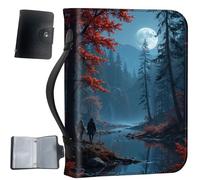 PU Leather Bible Cover with Handle & Pockets, Large Capacity Bible Case, Water-Resistant Scripture Organizer Bag with Bonus Card Holder, Christian Gift for Women & Men, Dark Forest People