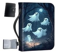 PU Leather Bible Cover with Handle & Pockets, Large Capacity Bible Case, Water-Resistant Scripture Organizer Bag with Bonus Card Holder, Christian Gift for Women & Men, Group of Ghosts