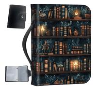PU Leather Bible Cover with Handle & Pockets, Large Capacity Bible Case, Water-Resistant Scripture Organizer Bag with Bonus Card Holder, Christian Gift for Women & Men, Drawn Bookshelv