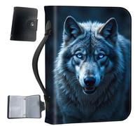 PU Leather Bible Cover with Handle & Pockets, Large Capacity Bible Case, Water-Resistant Scripture Organizer Bag with Bonus Card Holder, Christian Gift for Women & Men, Wolf Portrait
