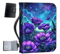 PU Leather Bible Cover with Handle & Pockets, Large Capacity Bible Case, Water-Resistant Scripture Organizer Bag with Bonus Card Holder, Christian Gift for Women & Men, Purple Flowers