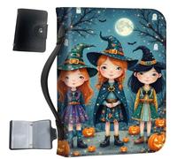 PU Leather Bible Cover with Handle & Pockets, Large Capacity Bible Case, Water-Resistant Scripture Organizer Bag with Bonus Card Holder, Christian Gift for Women & Men, Witches Trio