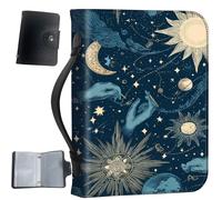 PU Leather Bible Cover with Handle & Pockets, Large Capacity Bible Case, Water-Resistant Scripture Organizer Bag with Bonus Card Holder, Christian Gift for Women & Men, Sun Moon Stars