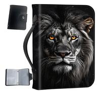 PU Leather Bible Cover with Handle & Pockets, Large Capacity Bible Case, Water-Resistant Scripture Organizer Bag with Bonus Card Holder, Christian Gift for Women & Men, Lion