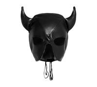 PU leather Bull Horn Head Mask Breathable Open Eyes Mouth Headgear Adjustable Punk Bullhead Hood Mask Halloween Fancy Dress Costume Headwear for Cosplay Carnival