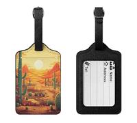 PU Leather Cactus at Sunset Luggage Tags Waterproof Baggage Id Holders with Privacy Flap Adjustable Strap & Info Card for Suitcases Travel Bags Gym Duffels Golf Bags Work Totes