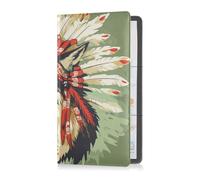 Pu Leather Car Registration and Insurance Card Holder Men Women Prefect Car Essentials Wallet for any Car, Truck, Motorcycle, Trailer or Boat Western Cowboy Indian Headdress Tribal Wolf