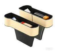 PU Leather Car Seat Gap Filler Organizer, Auto Console Side Storage Box with Cup Holders and 2 Hanging Hooks, Universal Vehicle Seat Side Pocket Holder for Sunglasses Key Small Accessories