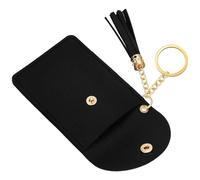 PU Leather Card Holder Keyring, Compact Black Wallet with Button | 10x7x1cm Size, Tassel Detail and Ring, Travel Ready for Handbags, Coins, Students, Minimal Users