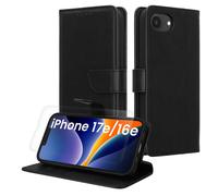 kwmobile PU Faux Leather Case Compatible with Apple iPhone 17e / iPhone 16e - Wallet Case with Screen and RFID protection - Black