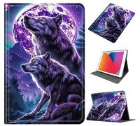 PU Leather Case for iPad A16 11 inch 2025 / iPad 10th Generation 10.9 inch 2022, Slim Folio Stand Cover with Auto Sleep/Wake, Shockproof Durable Case for Women Men Boys Girls, Purple Moon Wolf
