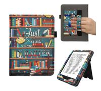 kwmobile Case Compatible with Amazon Kindle Paperwhite (2024)/Colorsoft - Case PU Leather Cover with Magnet Closure, Stand, Strap, Card Slot - Library Motto Multicolor
