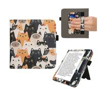 kwmobile Case Compatible with Kobo Libra Colour - Case PU Leather Cover with Magnet Closure, Stand, Strap, Card Slot - Cats Orange/Black/White