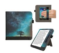 kwmobile Case Compatible with Kobo Libra Colour - Case PU Leather Cover with Magnet Closure, Stand, Strap, Card Slot - Cosmic Nature Blue/Grey/Black