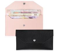 PU Leather Cash Envelope Wallet, Reusable Money Envelopes for Cash Budgeting, Cash Budget Holder, Waterproof Money Bag Pouch for Men and Women, Pink and Black
