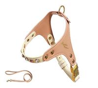 PU leather cat and dog diamond chest and back small dog leash practical dog walking leash when going out(Pink,M)