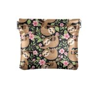 PU Leather Change Holder Cute Foxes Flowers Green Coin Purses Waterproof Cosmetic Bag for Travel Size 4.3" X 3.7", Cute Sloths Green Leaves, One Size, Cute Sloths Green Leaves