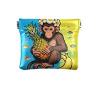 PU Leather Change Purse Cartoon Monkey Fruit Blue Yellow