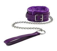 PU Leather Choker Collar for Dogs with Long Traction Chain Rugged Durable and Collar Necklace Size Adjustable Suitable for Small Dogs Purple