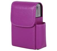 PU Leather Cigarette Box Case with Lighter Holder, Portable Tobacco Pouch, Anti Scratch Protective Storage Case for Storing Cigarette, Name Card, Lighter, 110x80x30mm/4.3x3.1x1.2inch(Rose Red)