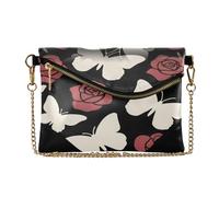 PU Leather Clutch Purses for Women Elegant Evening Purses for Wedding Dreamy Butterfly Red Cream Rose Flower Black bolso de noche para mujer elegante
