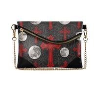 PU Leather Clutch Purses for Women Stylish Wristlet Wallet for Lady Gothic Red Black Halloween Cross Moon