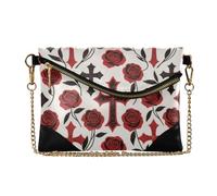 PU Leather Clutch Purses for Women Zipper Foldover Coin Purse Change Holder for Wedding Gothic Red Black Halloween Cross Rose