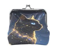 PU Leather Coin Purse Cartoon Illusory Star River Black Cat Bag with Kiss Lock