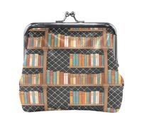 PU Leather Coin Purse Cartoon Retro Bookshelf Books Bag with Kiss Lock