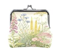 PU Leather Coin Purse Cartoon Retro Herbal Wildflowers Bag with Kiss Lock