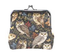 PU Leather Coin Purse Cartoon Retro Music Owl Pattern Bag with Kiss Lock