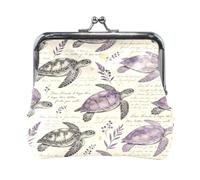 PU Leather Coin Purse Cartoon Retro Turtle Lavender Pattern Bag with Kiss Lock