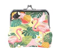 PU Leather Coin Purse Cartoon Tropical Flamingo Pattern Bag with Kiss Lock