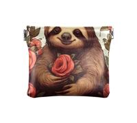 PU Leather Coin Purse Coin Purse Coin Purse Coin Holder For Purse, Sloth Holding Flowers, Pattern