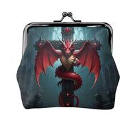 Pu Leather Coin Purse For Women Pu Leather Change Purse With Kiss Lock Clasp, Small Wallet, Dragon And Church, One Size, Cartoon
