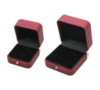 PU Leather Commemorative Coin Box Set, 2-Piece Gold and Silver Coin Storage with Flannel Lining and Gold Buckle Jewelry Accessories(Dark Red)