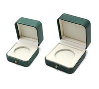 PU Leather Commemorative Coin Box Set, 2-Piece Gold and Silver Coin Storage with Flannel Lining and Gold Buckle Jewelry Accessories(Dark Green)