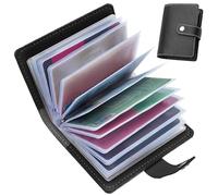 PU Leather Credit Card Holder Wallet for Men & Women Slim RFID Blocking Bank Card Case with 26 Plastic Insert Sleeves,Minimalist Front Pocket Wallet Holders,Travel Business Card Case(Black)