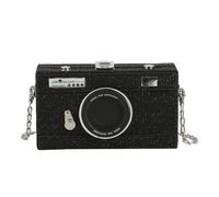 PU Leather Crossbody Bag for Women Camera Box Messengers Bag Small Square Chain Strap Shoulder Envelope Women Camera Box Shoulder Chain Strap Crossbody Case Curve Clutch, black, Einheitsgröße