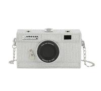 PU Leather Crossbody Bag for Women Camera Box Messengers Bag Small Square Chain Strap Shoulder Envelope Women Camera Box Shoulder Chain Strap Crossbody Case Curve Clutch, silver, Einheitsgröße