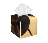 Pu Leather Cube Tissue Box Holders Modern Waterproof Square Tissue Box Cover A Cute Dachshund Facial Paper Holder For Bathroom Kitchen Nightstand Office Home Decor